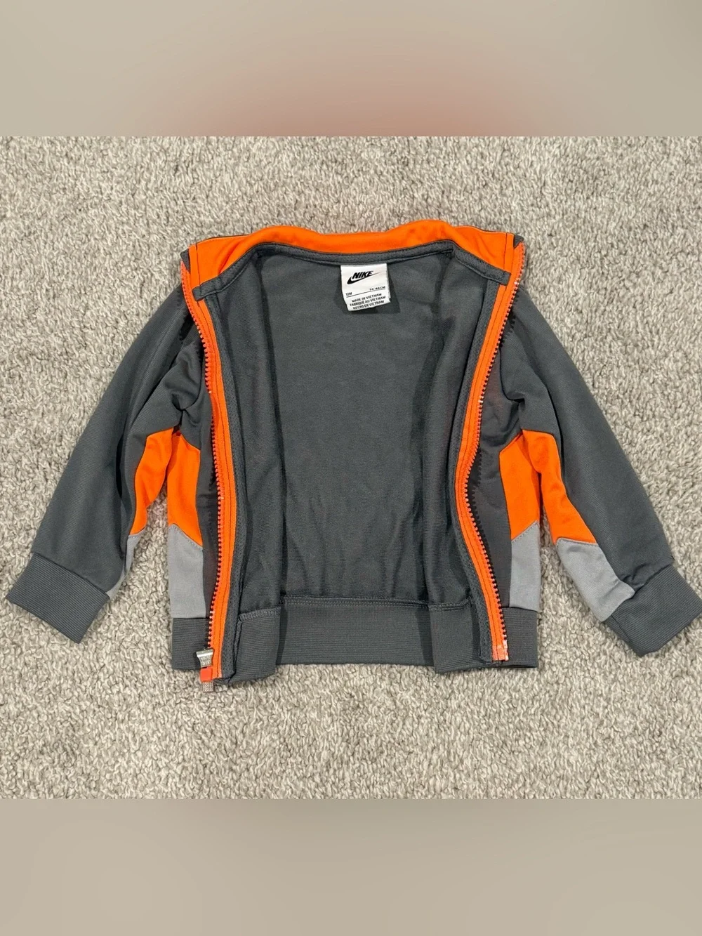 Nike Baby 12M Gray Orange Track Jacket & Pants Set